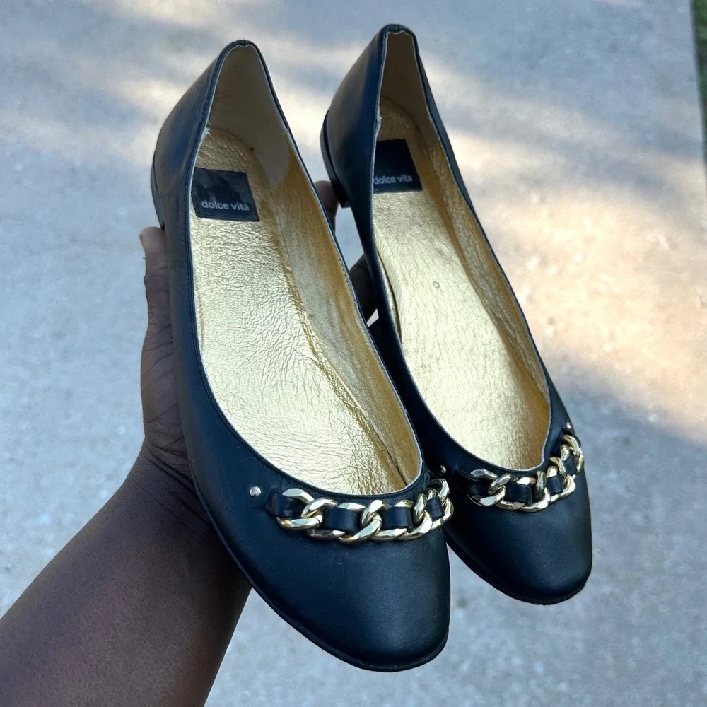 Dolce Vita Women's Chain Link Accent Ballet‎ Leather Flats Size 9 Black